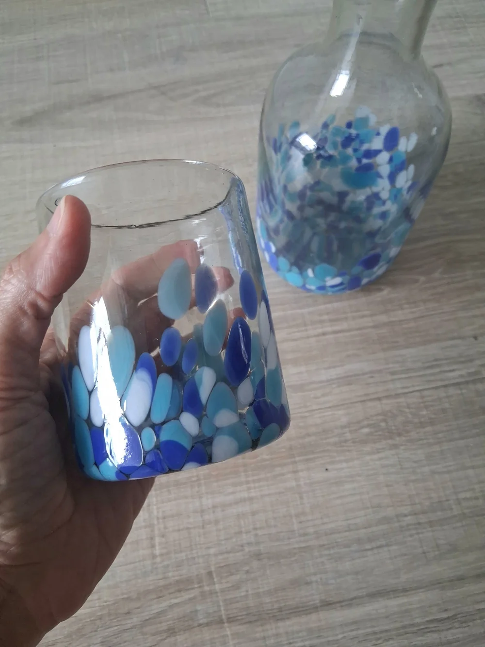 Hand Blown Recycled Glass Carafe and Tumbler Set by Novica